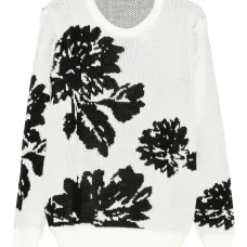 Свитер с круглым вырезом и цветочным рисунком Свитер с круглым вырезом и цветочным рисунком