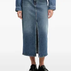 Джинсовая юбка миди с разрезом