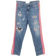 Полосатые джинсы с эффектом потертости