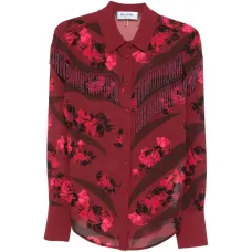 Рубашка с цветочным принтом и бахромой