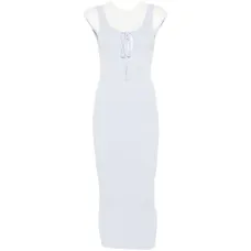 Платье в рубчик с галстуком на шее Платье в рубчик с галстуком на шее