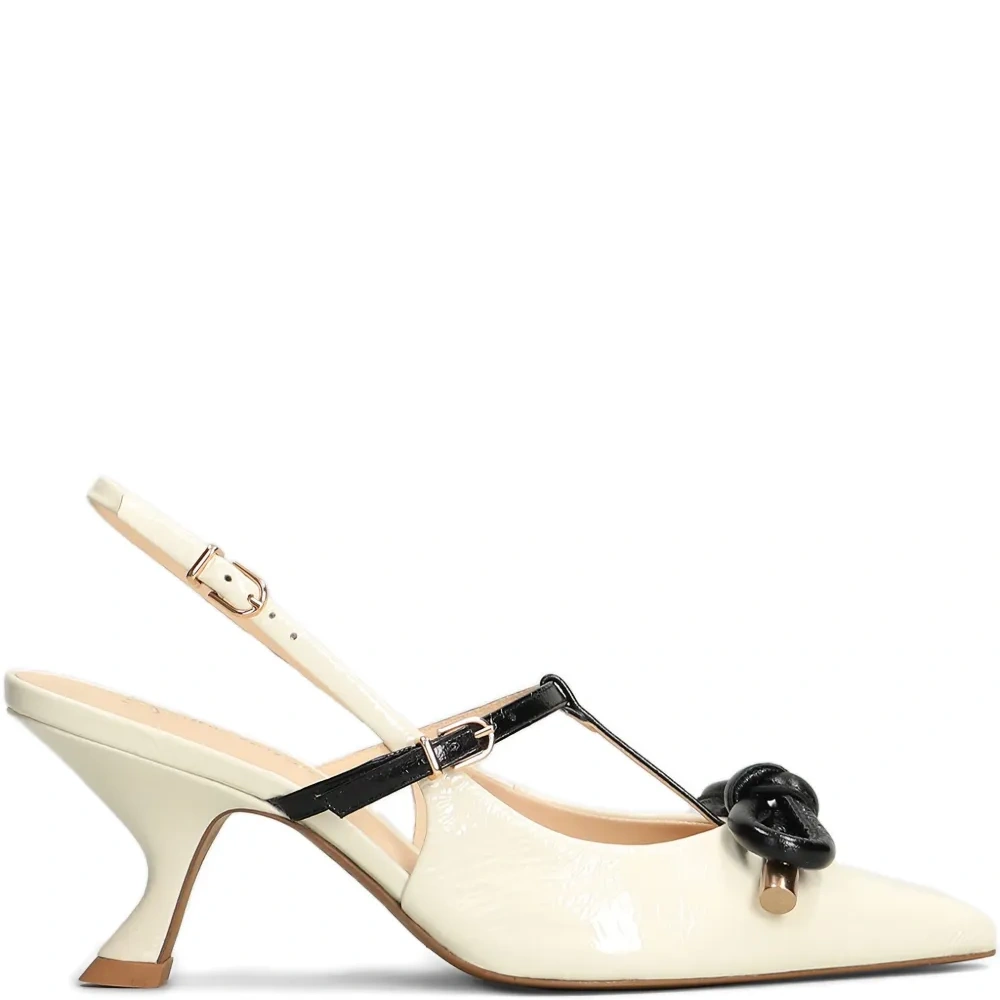 Туфли-лодочки на каблуке 70 мм с ремешком и бантом