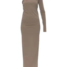 Макси-платье на одно плечо с длинным рукавом