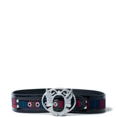 Ремень из лакированной кожи с тартановой расцветкой