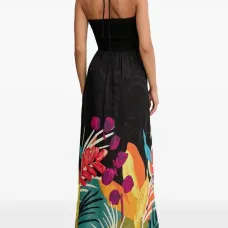 Макси-платье с цветочным принтом и воротником-халтер