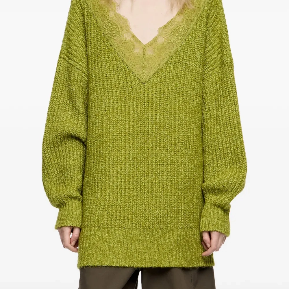 Кружевной свитер с V-образным вырезом