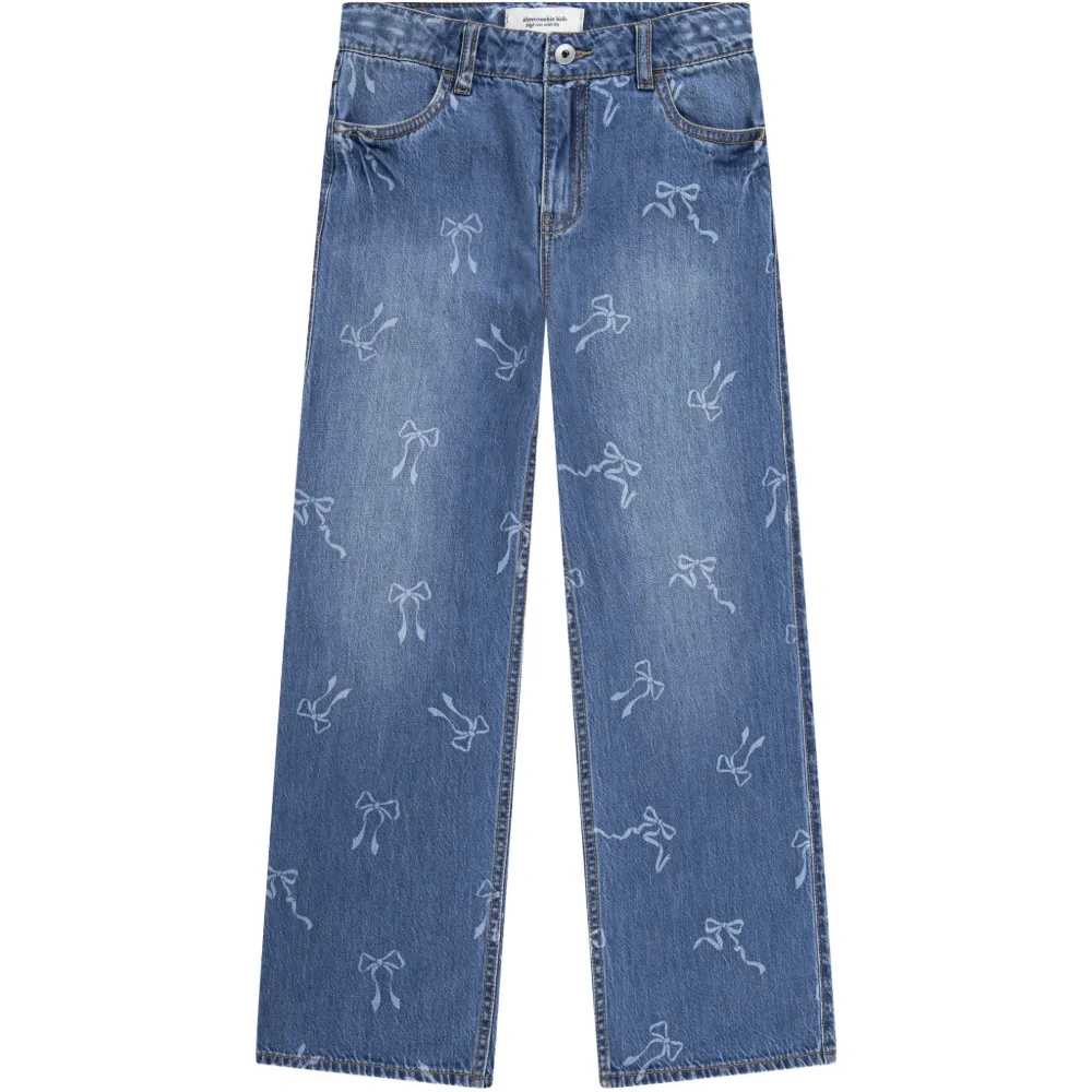 Джинсы свободного кроя с принтом в виде бантов