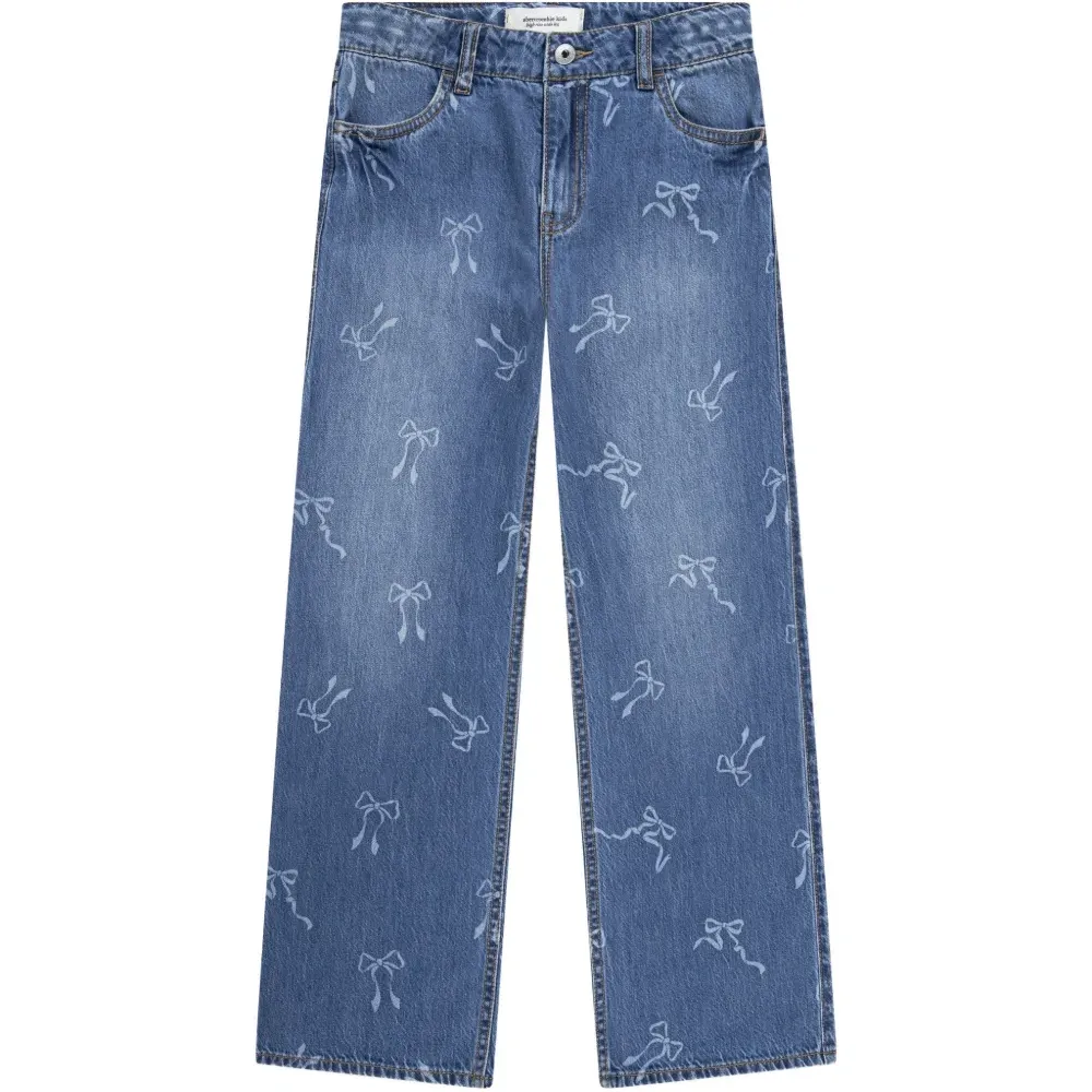 Джинсы свободного кроя с принтом в виде бантов