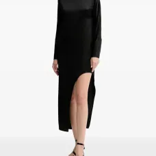 Платье миди с воротником-стойкой