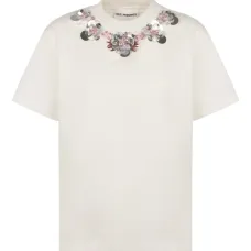 Футболка с круглым вырезом, украшенная бусинами