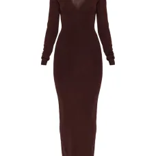 Платье миди с длинными рукавами и V-образным вырезом Платье миди с длинными рукавами и V-образным вырезом