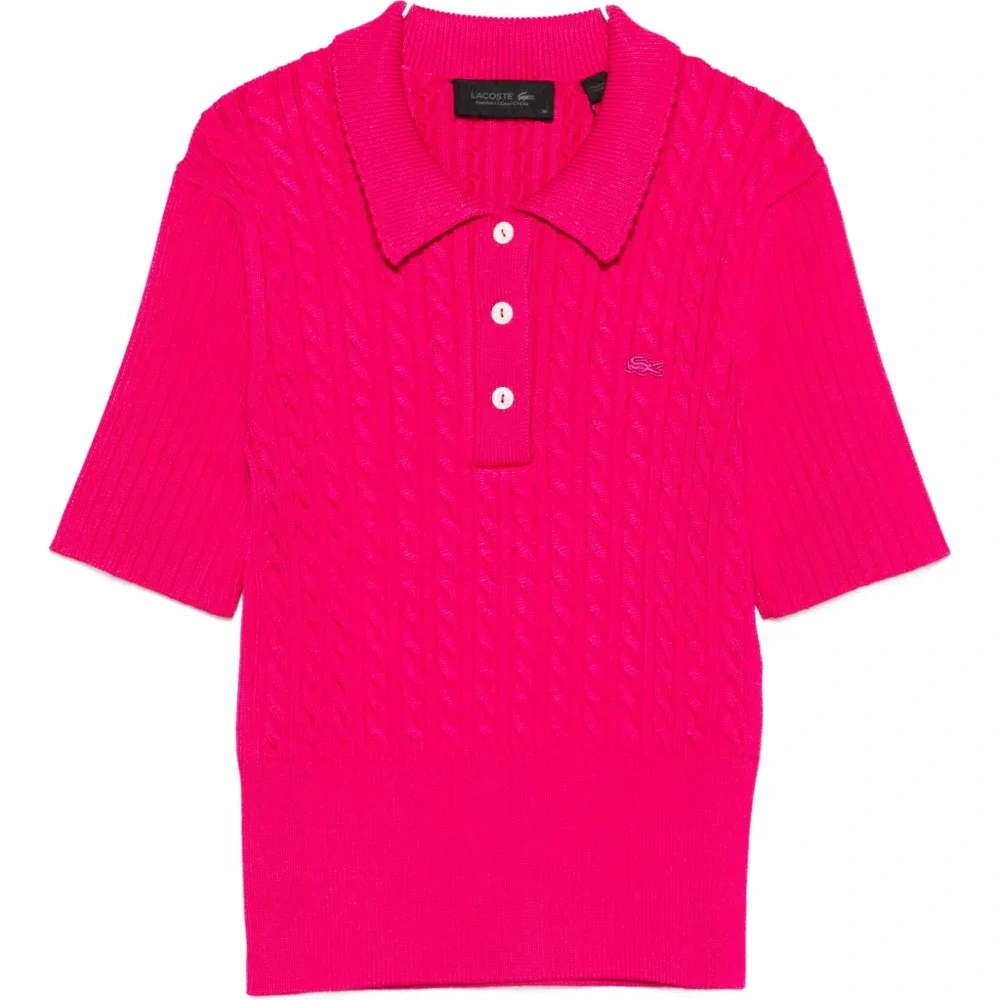 Трикотажный поло с вязкой "косы"