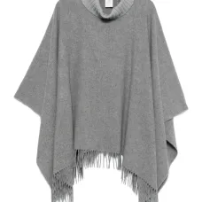 Пончо с воротником-гольф и бахромой