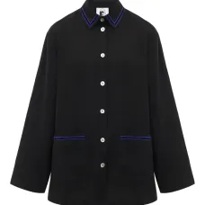 Льняная унисекс пижамная рубашка Paros в черном цвете