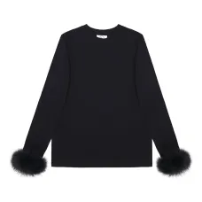 Лонгслив из стретч-хлопкового джерси с длинными рукавами и съемными перьями, черный