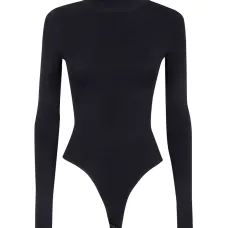 Боди с длинными рукавами и воротником-стойкой