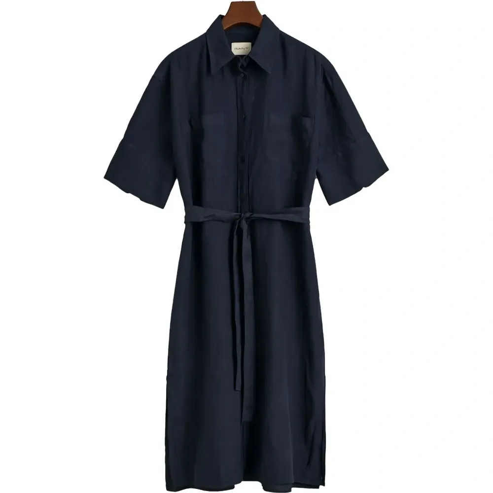 Миди-платье-рубашка с воротником и поясом