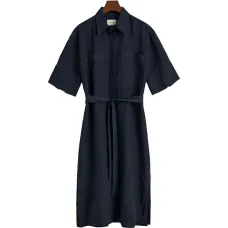 Миди-платье-рубашка с воротником и поясом