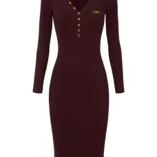 Платье миди в рубчик с нагрудным карманом