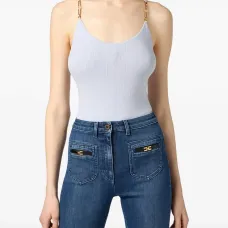 Топ из рубчатой трикотажной ткани с украшенными стразами бретелями Топ из рубчатой трикотажной ткани с украшенными стразами бретелями