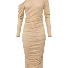 Асимметричное драпированное миди-платье