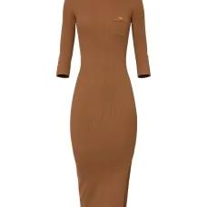 Платье миди в рубчик с нагрудным карманом