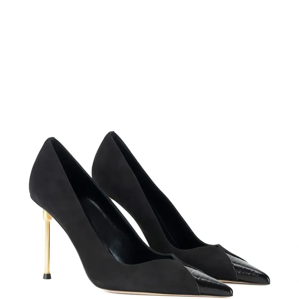 Кожаные туфли-лодочки на фигурном каблуке 100 мм