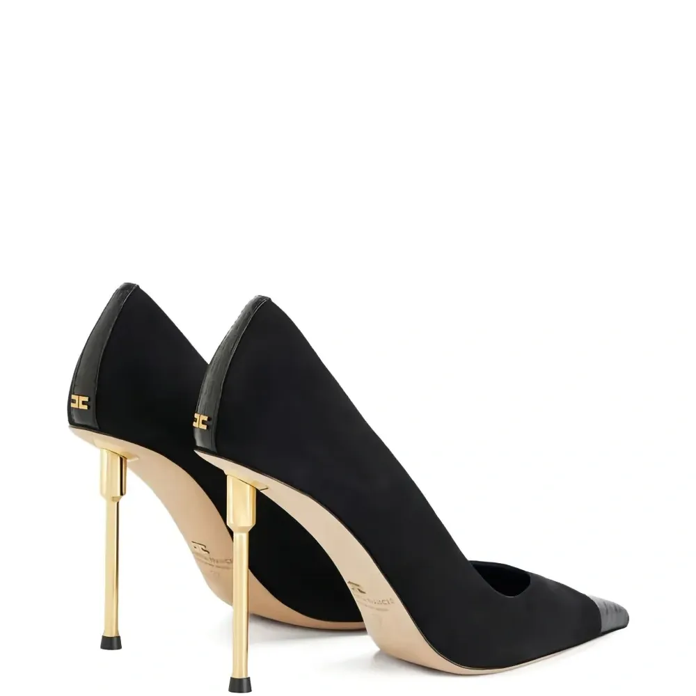 Кожаные туфли-лодочки на фигурном каблуке 100 мм