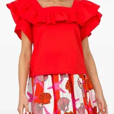 Блузка с оборками и квадратным вырезом Блузка с оборками и квадратным вырезом