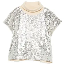 Футболка с воротником-стойкой, украшенная пайетками