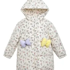 Пальто с капюшоном и аппликацией в виде банта