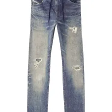 Джинсы с завязкой и эффектом потертости