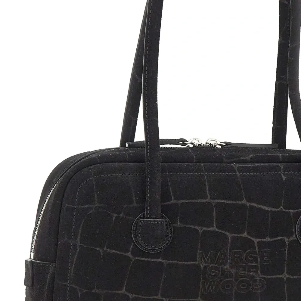 Мягкая наплечная сумка Boston из замши с тиснением под крокодила