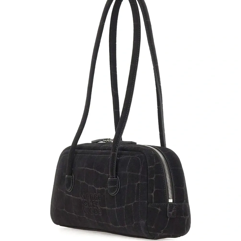 Мягкая наплечная сумка Boston из замши с тиснением под крокодила