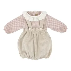 Комплект боди с оборчатым воротником и клетчатым узором