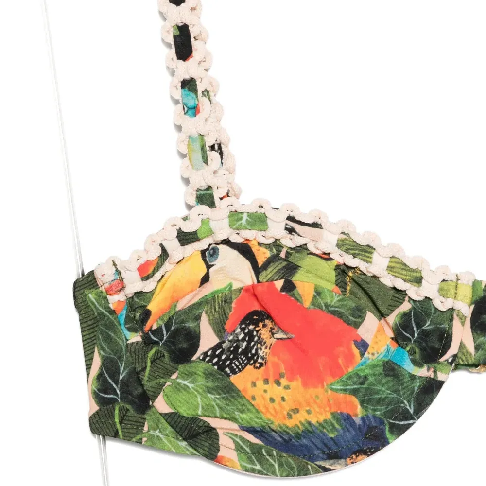 Бикини-топ с косточками и принтом «птицы»