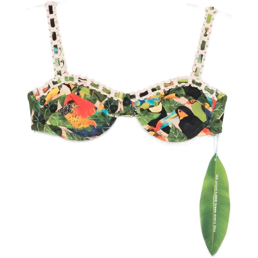 Бикини-топ с косточками и принтом «птицы»