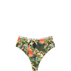 Плавки-бикини с высокой талией и принтом "Птицы и листья"