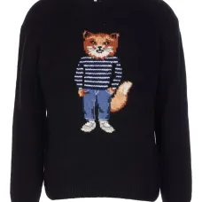 Свитер с вышивкой в виде одетой лисы