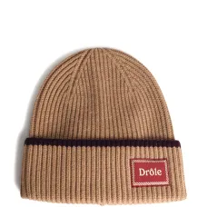 Шапка-бини с полосатой тканой нашивкой