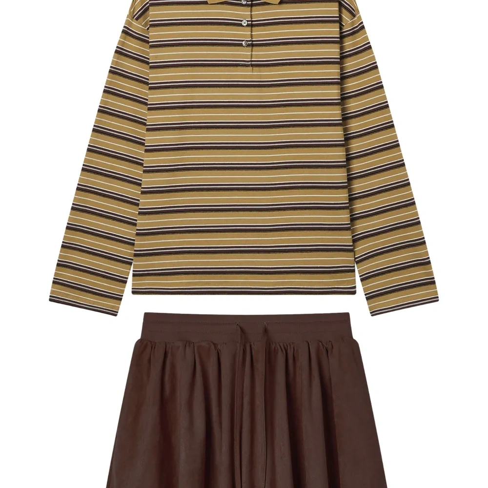 Комплект из полосатой рубашки-поло и мини-юбки