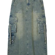 Миди-юбка карго с бахромой