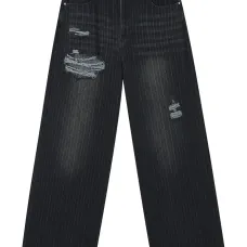 Джинсы в полоску с рваным эффектом