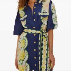 Мини-платье с цветочным садовым узором и волнистыми краями