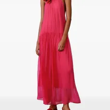 Макси-платье на шее с цветочным декором