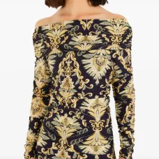 Макси-платье с открытыми плечами и орнаментом «арабеска»