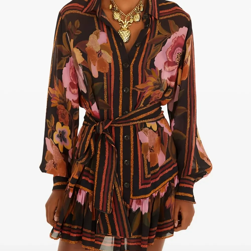 Платье мини в полоску с цветочным принтом