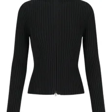 Кардиган с высоким воротником и ребристой вязкой Кардиган с высоким воротником и ребристой вязкой