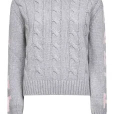 Кабельный трикотажный свитер с жаккардовой надписью