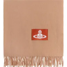 Шарф с бахромой и нашивкой-логотипом